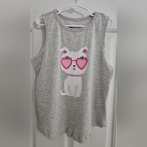 🎈$5 Rumi+Ryder Girls Gray Tank Top with Dog in Glasses Print